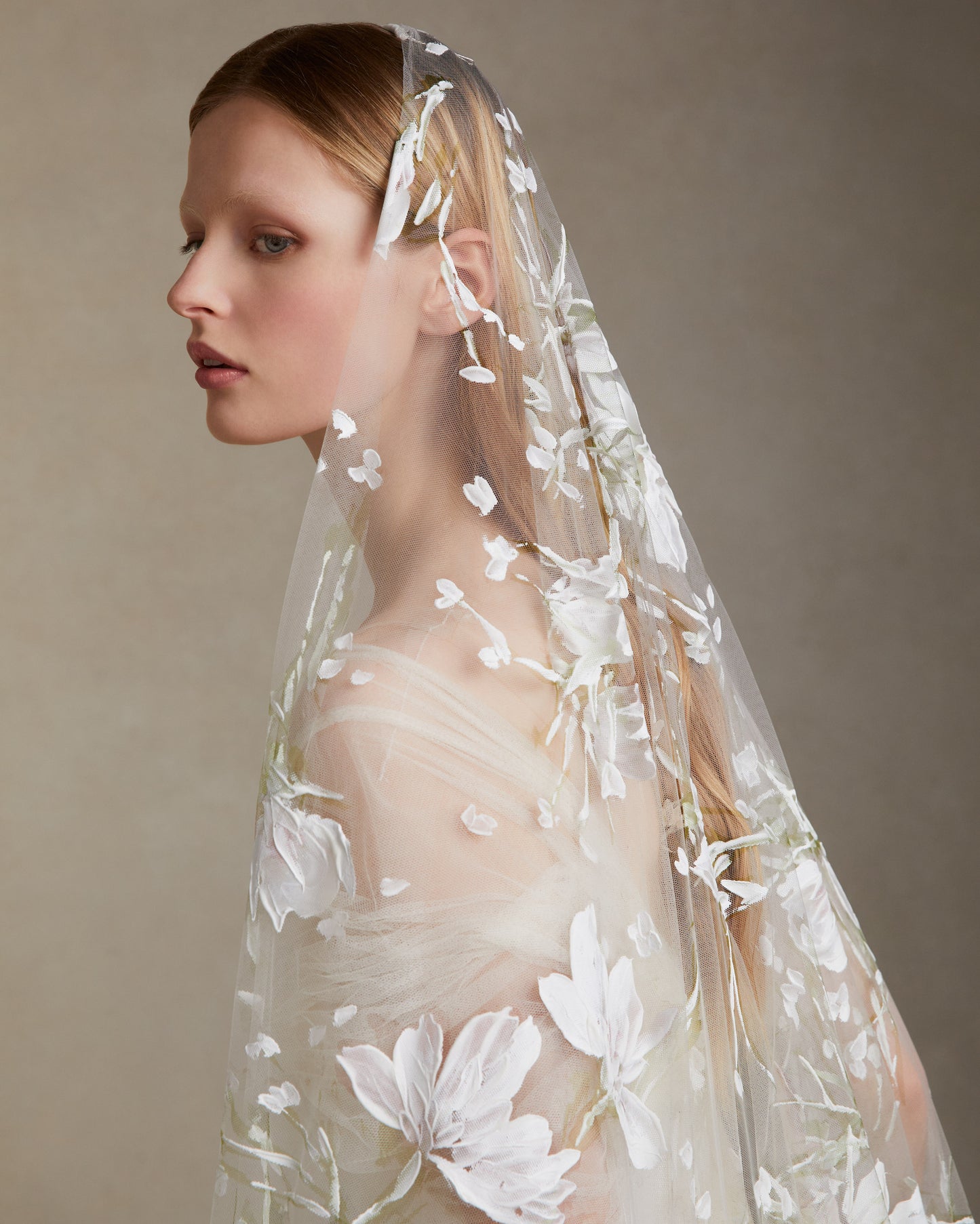 Hand Painted Tulip Handkerchief Veil - Chapel