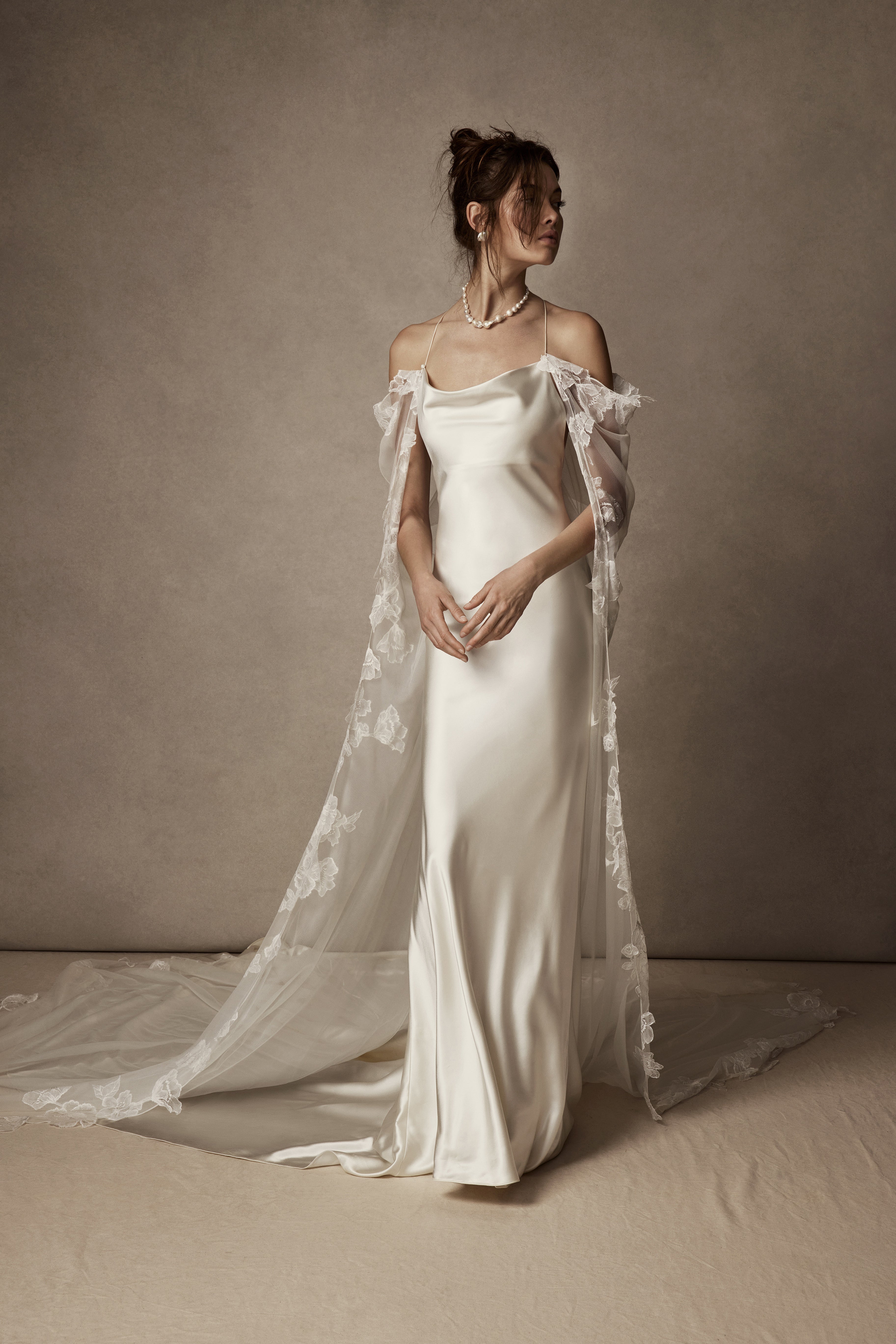 danielle frankel off the shoulder dress Danielle Frankel Noa Off-the-shoulder Draped Wool And Silk-blend Charmeuse Gown - Women - Ivory Dresses