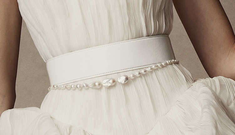 Patent Leather Belt w/Gradient Pearl Swag