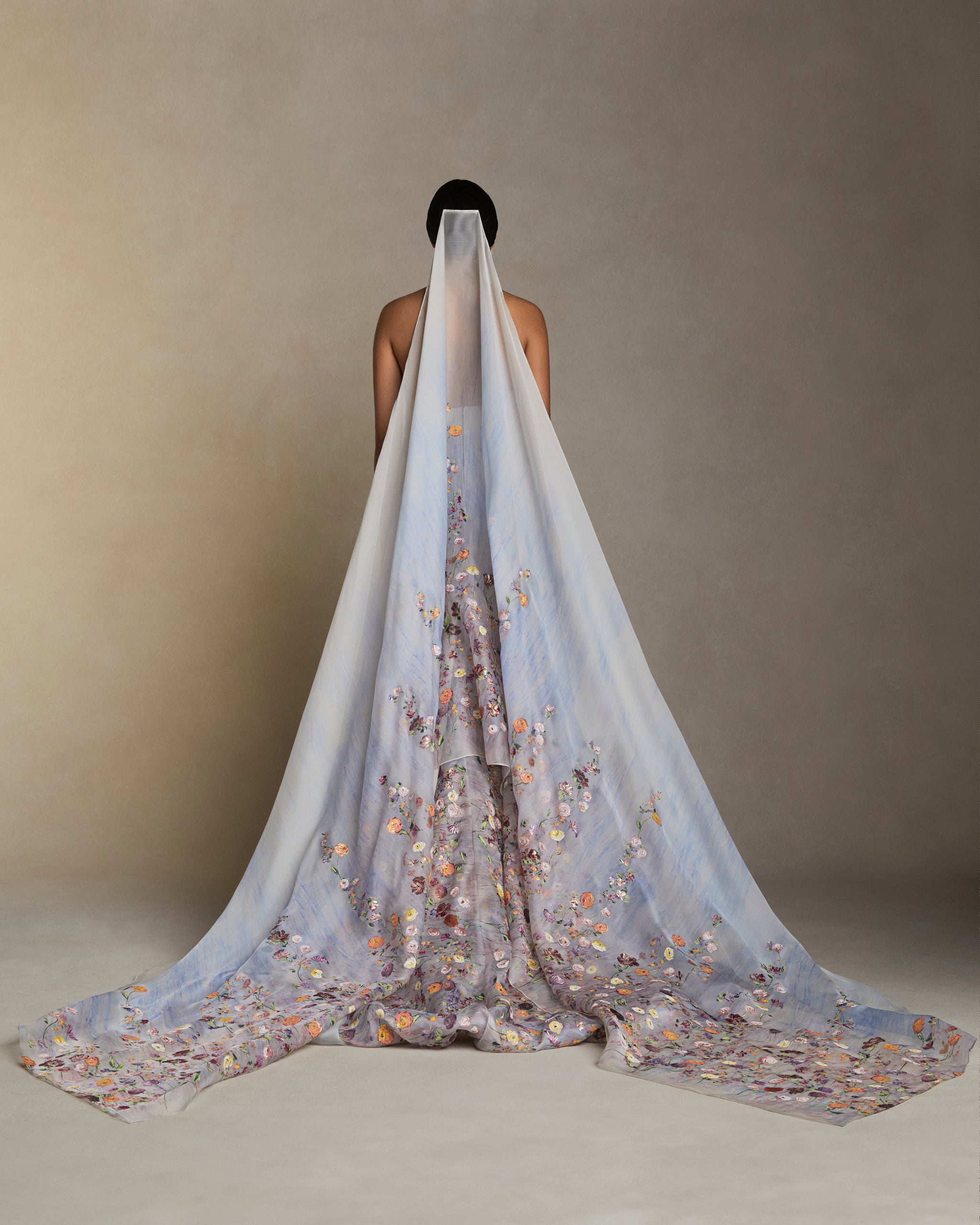 Hand Painted Mariela Organza Handkerchief Veil  - Cathedral