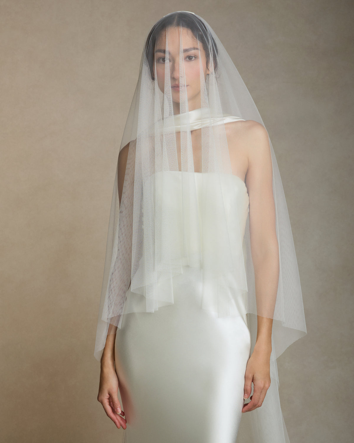 Soft tulle veil with blusher. Veil is 135