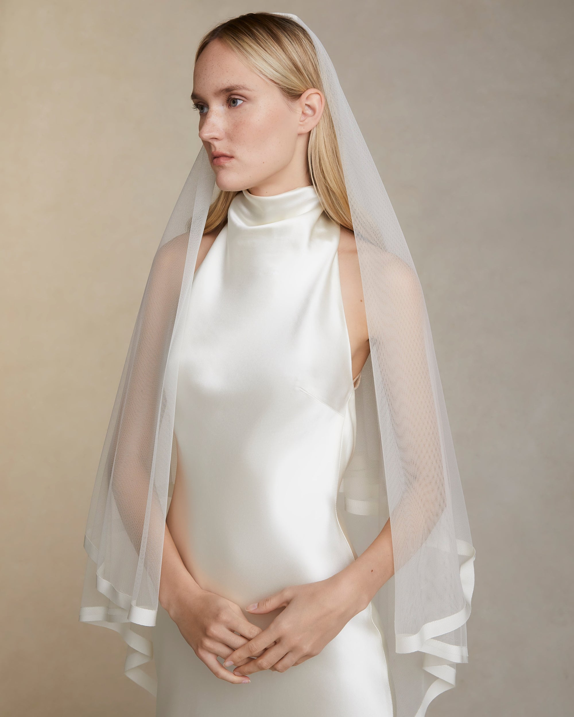 Grosgrain Border Drop Veil - Chapel
