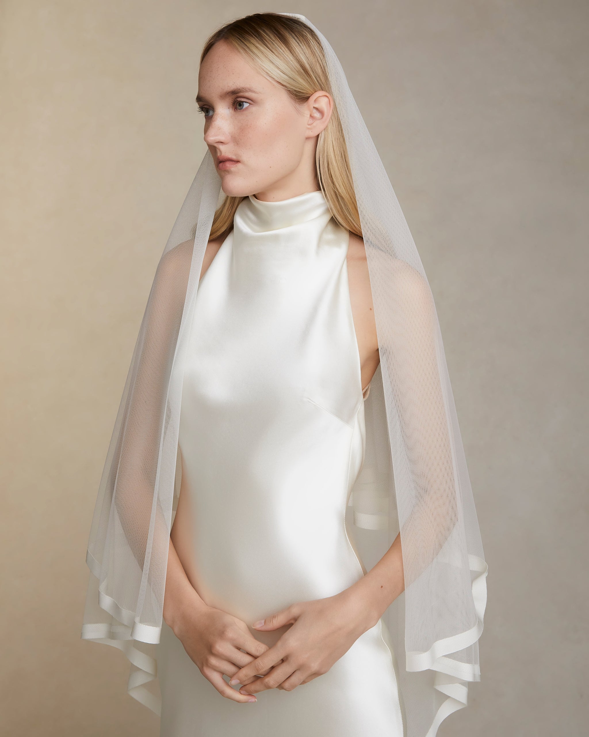 Grosgrain Border Drop Veil - Chapel