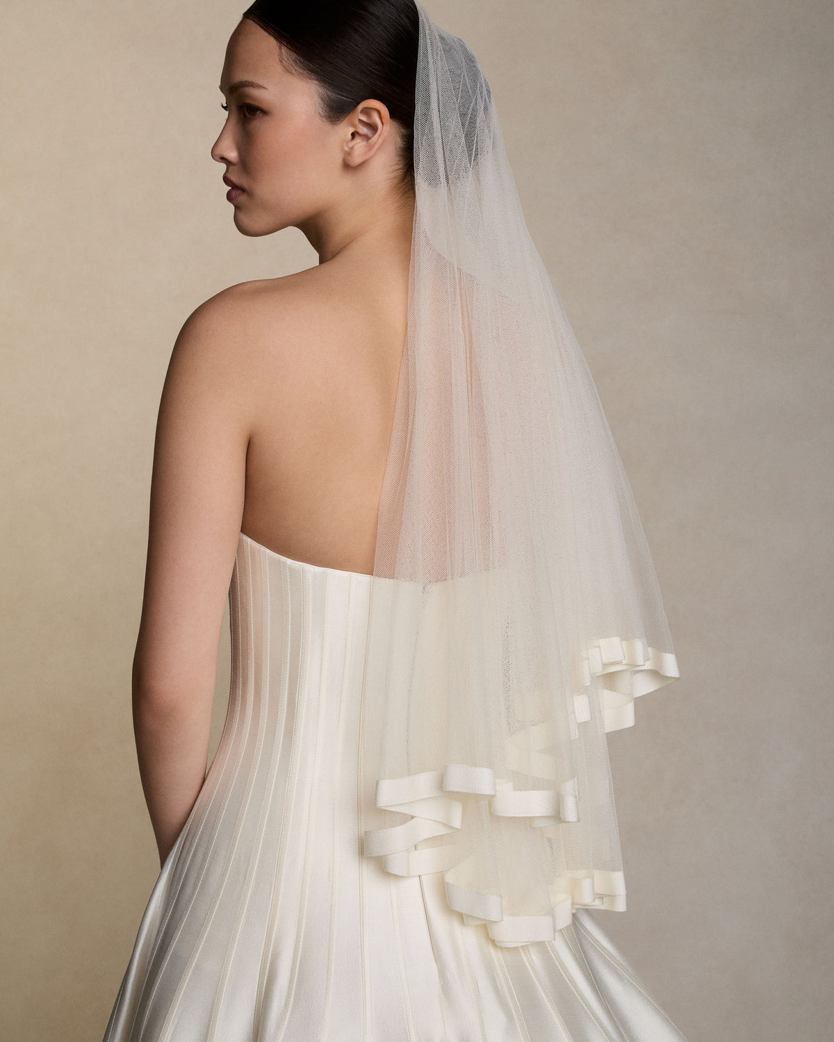Grosgrain Border Drop Veil - Elbow