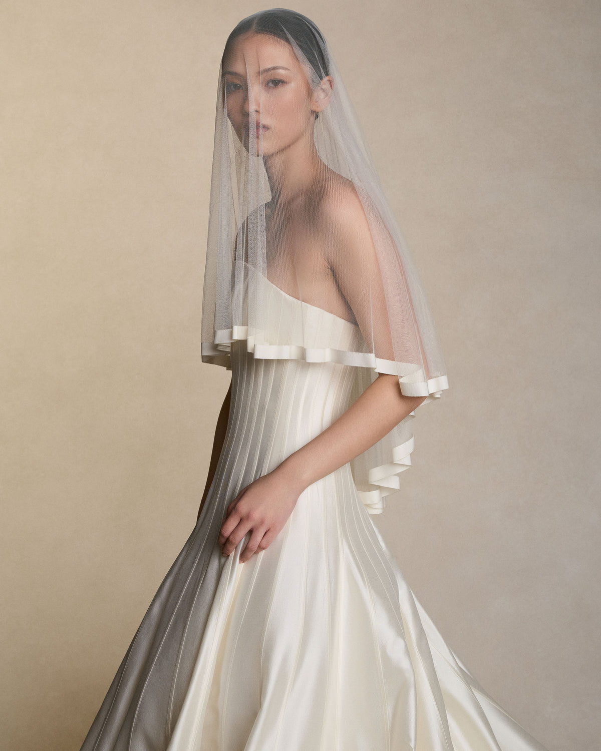Grosgrain Border Drop Veil - Elbow