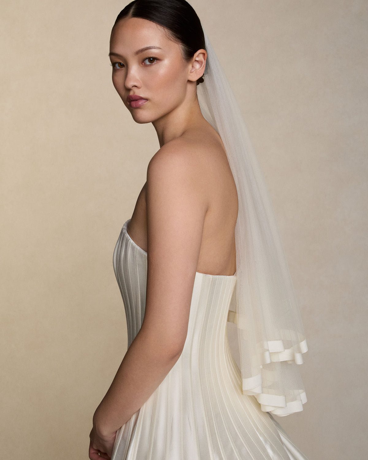 Grosgrain Border Drop Veil - Elbow