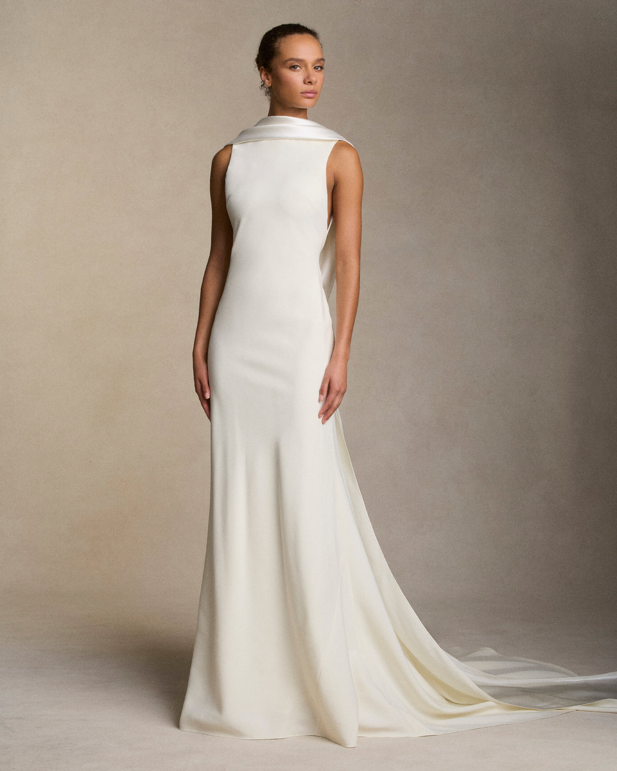 silk wool wedding dress Bridal Simone wool and silk satin gown in white - Danielle Frankel