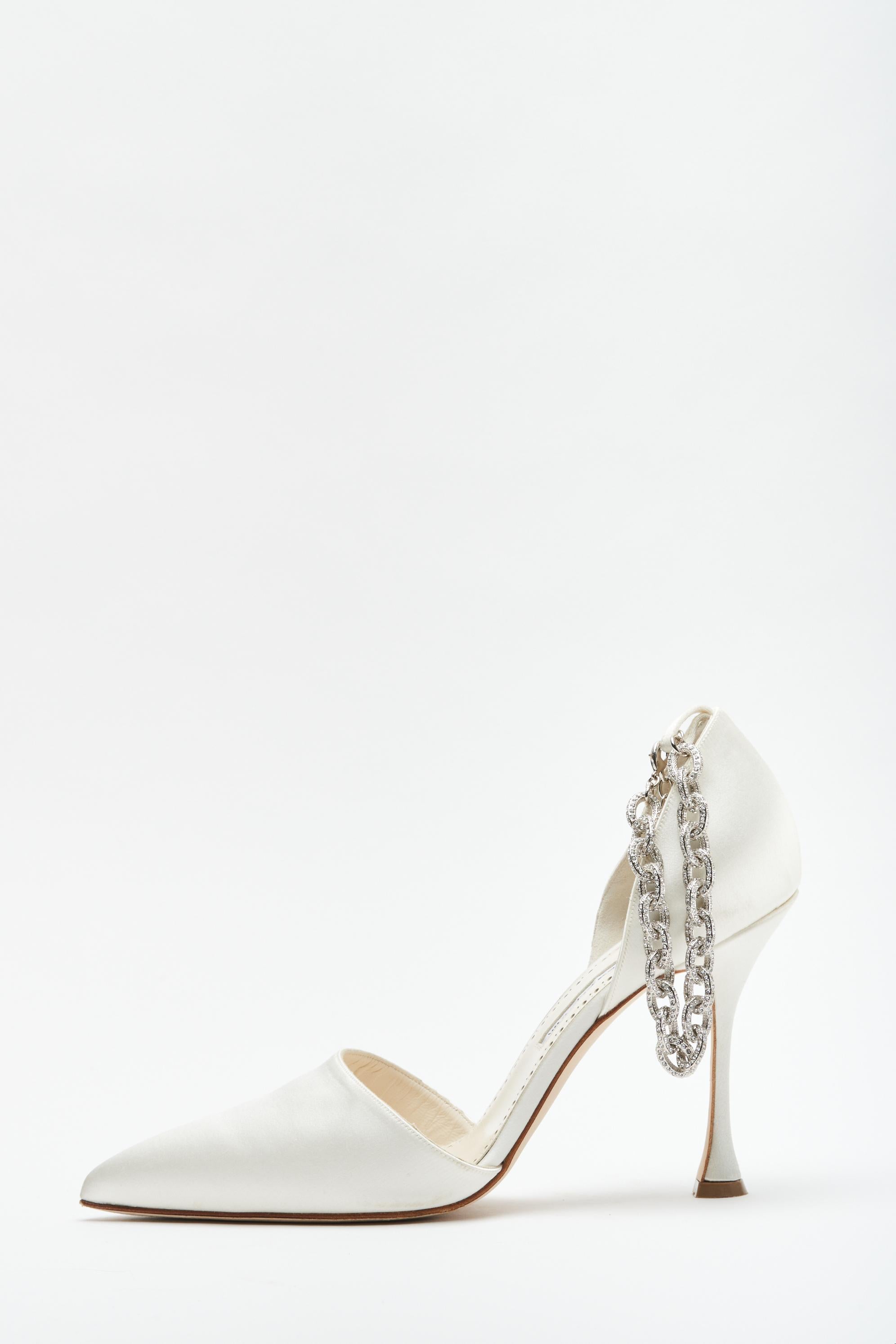 Manolo Blahnik for Danielle FrankelLight Ivory heel with crystal anklet and 105mm heel