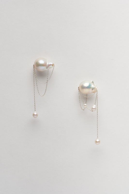 Mini Pearl and Chain Drop Earrings